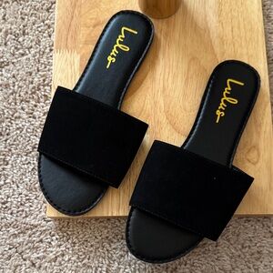 NWOT: Addison Black Nubuck Slide Sandals Lulus